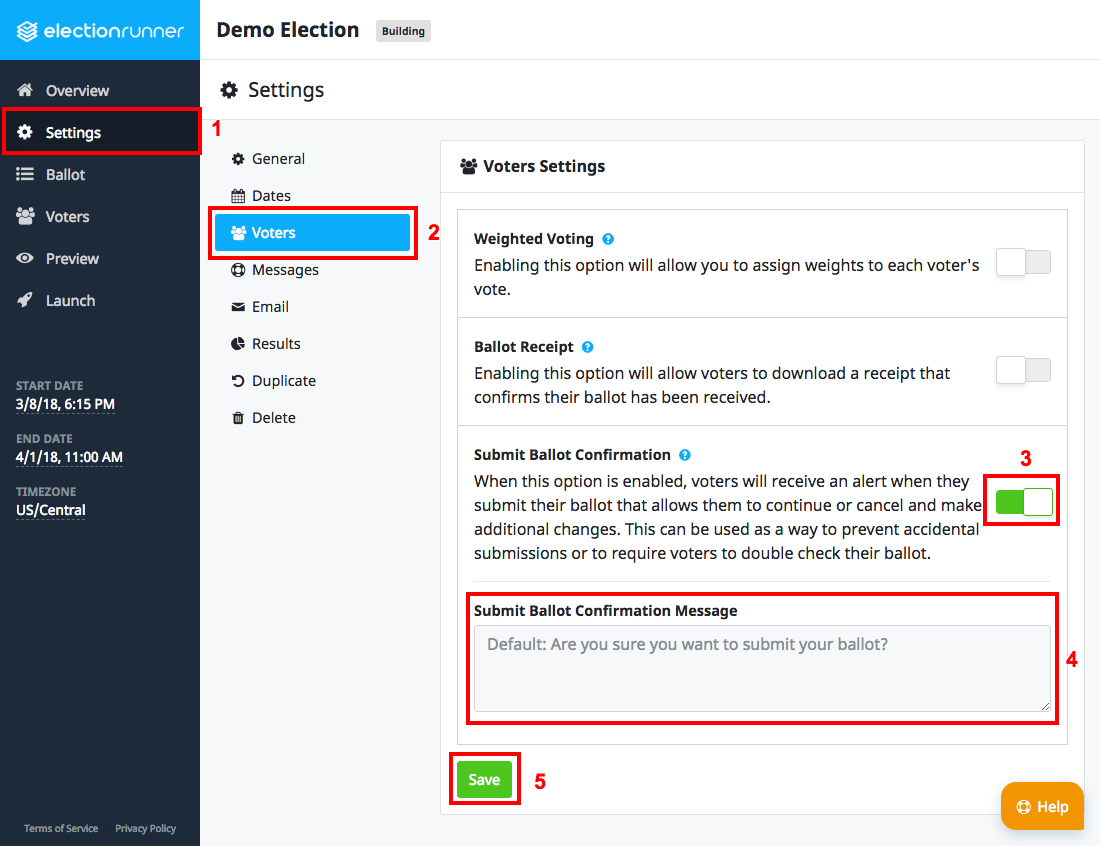 Election Settings - Submit Ballot Confirmation
